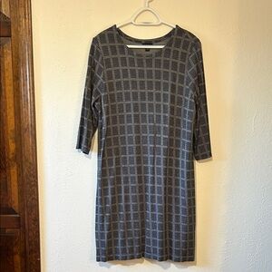 J. Jill Black and Gray Checkered Long Sleeve Dress